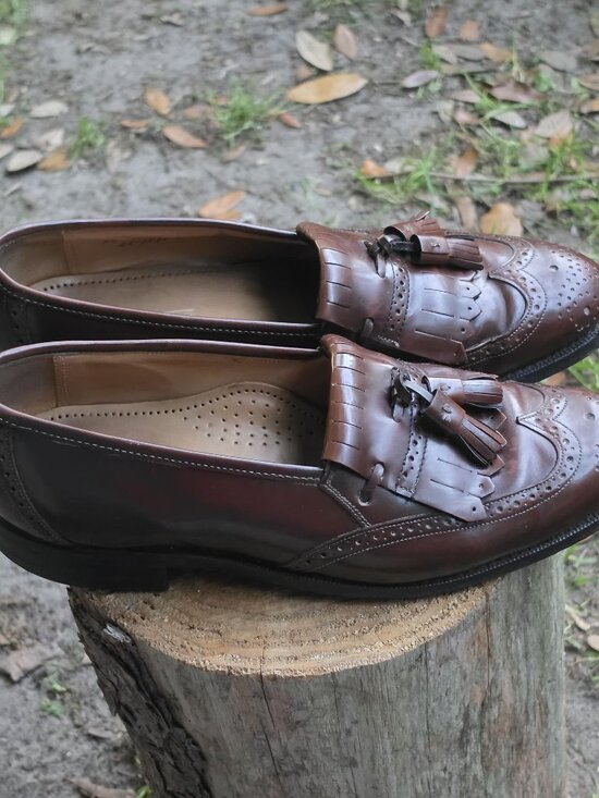 Vtg Johnston & Murphy Optima Burgundy Leather Kiltie Tassel Wingtip Loafers 9.5D